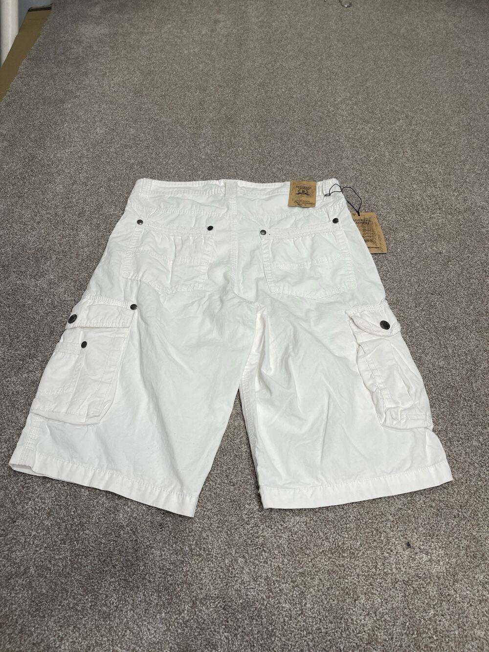 Relaxed Fit Retro Brooklyn Laundry Men’s Baggy Cargo Shorts Sz 30 White Cotton